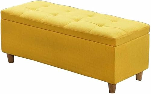 BOKNI Brandschutz-Klapphocker mit Stauraum, Langer Wickelhocker, bequemer Hocker am Bettende, Baumwolle und Leinen, großer Stauraum, Hocker aus massivem Holz, belastbar bis 150 kg, Größe (T