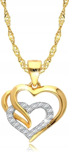 Amar Luxury Damen Gold Herz Kette 585/925, halskette - liebeskind kette geschenke, geschenke für freundin- goldkette Herz mit Zirkonen