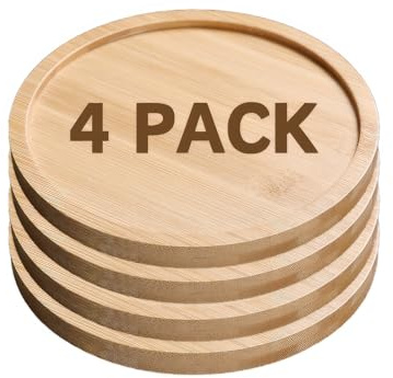 ROLUXENTIA 4 Pcs Bamboo Wooden Trivets - 6 Inch Heat Resistant Round Coasters Pads for Hot Dishes Pots - 2 Sided Kitchen Table Countertop Cookware Holder Accessories - Hardwood Standing Protectors