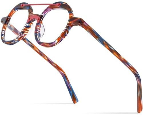 MUTYNE Acetat-Brillengestell für Herren, Vintage, Retro, rund, für Damen, Brillen, Rot, Mehrfarbig, Einheitsgröße