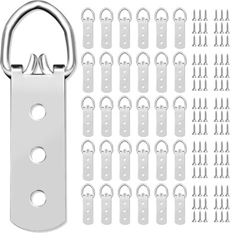 30 Heavy Duty D Ring Picture Hangers Solutions of 3 Holes,Suitable for Mirror,Clock, Paintings,Artwork Picture Frame with 90 Screws