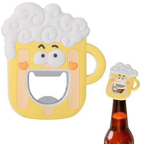 MEGAVOW Ouvreur de Bouteille de Bière, Magnétique Décapsuleur Aimant Frigo Decoratif, Autocollant Magnétique Ouvre-Bouteille de Réfrigérateur, pour Cuisine Bar, Jaune