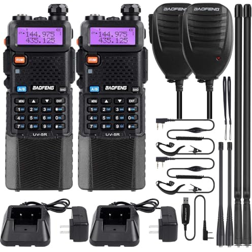 DuuiiJiang UV5R Talkie Walkie Double Bande Radio, Noir 3800mAh Li-ION Battery Walkie Talkie (2 pcs)