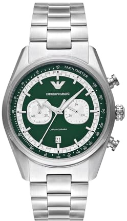 Emporio Armani Watch for Men, Quarz-Chronographenwerk mit 2 Hilfszifferblättern und 42mm Gehäusegröße mit Edelstahlarmband
