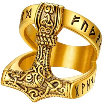 Supcare Thor'ss Hammer Ringe für Herren Jungen Viking Luhn Rune Fingerring 316L Edelstahl Siegelring mit Keltischer Knot Bandring Vintage Statement Ring Wikinger Schmuck für Jahrestag Geburtstag