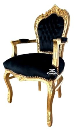 Fauteuil French Louis Style Baroque Rococo Style Antique Reproduction Noir Finition Or pour la décoration de la maison