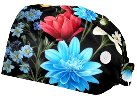 FQURFHY 2 Stücke，OP-Hauben für Frauen，Zahnärztliche OP-Hauben,Pflege-Haarnetz,Für die Küche,Klassischer Retro-Blumen-Schmetterling