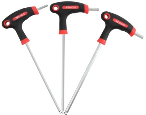 KEWAYO 3 Teile T-Griff schlüssel-Satz, Metrisch T Griff Schraubendreher Set 4-6mm,Innensechskantschlüssel mit Kugelkopf,Fahrrad Sechskantschlüssel,T-Griff Sechskantschlüssel Satz