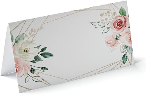 50 Pack Floral Place Cards for Wedding or Party, Seating Place Cards for Tables, Scored Table Tent Cards for Seating, Matte Finish Name Place Cards , 2 x 3.5 Inches