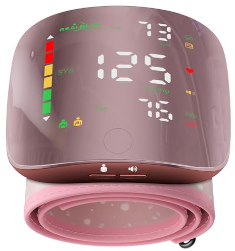 Wrist Blood Pressure Monitor with Led Touch Screen -Adjustable Wrist Blood Pressure Cuff from 5.1 inches to 9.3 inches,Rechargeable Wrist Bp Monitor with 99x2 Reading Memory and Carrying Case(Pink)
