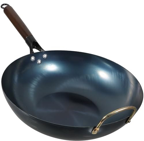 Ciieeo Padella Wok Da Cucina in Ferro Fondo Piatto Antiaderente Facile Da Pulire e Adatta Per Friggere Grigliare e Cuocere Per Uso Domestico Aperto