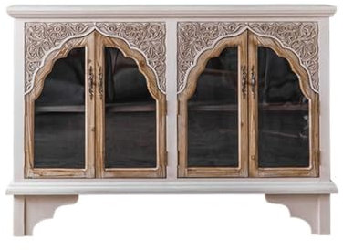 Vintage Carved Glass Door Sideboard Drinks Cabinet for Living Room Retro Home Storage Solution