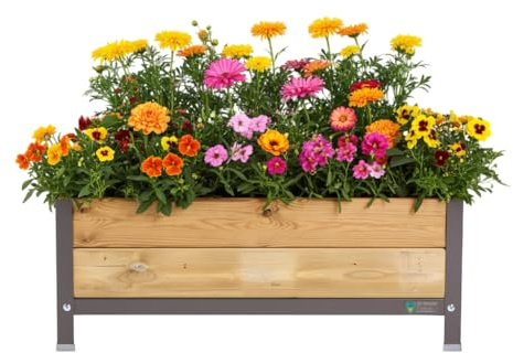MI HUERTO URBAN Jardinera Arriate de Madera con Bandeja | Gris 90x60x38cm | Jardinera de Madera, Estructura Metálica, Mesa cultivar plantas para Jardín y Balcón, Bandeja Recoge Aguas | HUERTO BAJO