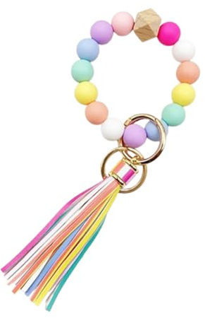 Zwenjuan Schlüsselanhänger,1 Stück Handgelenk Schlüsselanhänger,Armband Schlüsselanhänger Auto Regenbogen Schlüsselanhänger Damen Schlüsselanhänger mit Perlen Quaste Geschenke für Frauen
