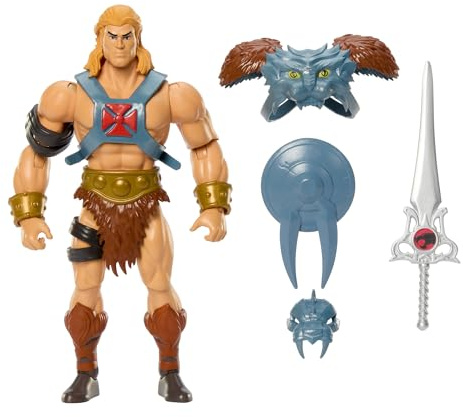 ​Masters of the Universe Origins x ThunderCats - He-Man, action figure snodata crossover anni '80, con armatura rimovibile, spada, scudo e mini fumetto, giocattolo per bambini, 6+ anni, JFW98