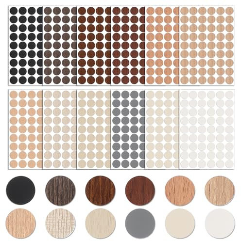 Oruola 648 Pcs Screw Cover Stickers, Self Adhesive Screw Covers Caps Sticke | Waterproof Wood Grain Furniture Sticker Ø 21 mm for Cabinets,Desks,Furniture Screws Holes, 12 Colors