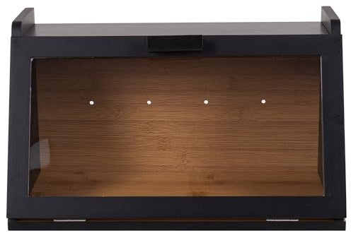 Woodluv Bread Bin, Wooden Bread box Bin Multi-Purpose Kitchen Storage Organizer for Breads, Pastries & Snacks, Counter-top Organizer, Large Capacity, Black