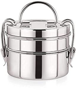Qukiy Stainless Steel Traditional 2 Tier, Lunch Box Food Container Tiffin, Food Storage Use for Office, and Travaling