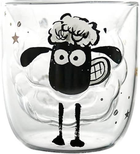 Tasse en Verre Mouton Double Paroi 300 ml – Cadeau Original et Mignon pour Amateurs de Moutons et de Dessins Animés – Idéal pour Instagram, Café, Thé et Boissons Glacées – Artisanale et Élégante