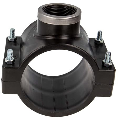 tecuro Anbohrschelle für PE-Rohr Ø 75 mm, mit Innengewinde 1 1/4 Zoll, verstärkt - Trinkwasser geeignet, PP schwarz