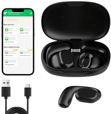 OBEST Sprachübersetzer Earbuds,Sprachübersetzer Gerät in 144 Sprachen,Bluetooth APP bieten Übersetzungsgerät mit Sprachausgabe,Offline Sofortübersetzer für Reisen und Business