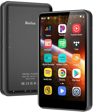 80GB MP3 Player with Bluetooth and WiFi, 4-inch Touch Screen mp3 Players with Bluetooth ， with Spotify, SpotifyKids, Audible, Andora, Amazon Player, MP4&MP3 Player up to 1TB (Black)