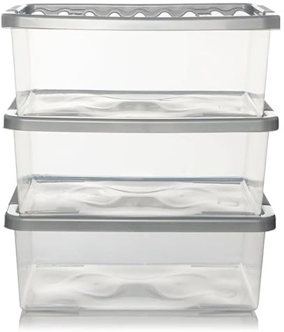 STAR SUPPLIES 32 Litre Pack Of 3 Underbed Clear Plastic Storage Containers | Complete With Silver Lids