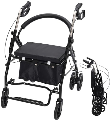 Rollator Faltbar und Leicht mit Sitz,Einkaufskorb–Leichter Gehwagen für Senioren mit verstellbarer Höhe,robusten Rädern – Ideal für Spaziergänge, Einkaufen und tägliche Mobilität