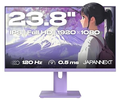 JapanNext Monitor Gaming 23.8 IPS 120Hz 0.5ms Violeta Pastel | Full HD (1920x1080) | Altura e inclinación ajustables (HSP) Altavoces integrados G-Sync/FreeSync | JN-IPS238G120F-HSP-PP