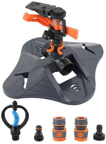 Irrigatore da giardino, automatico rotante per prato, sistema di irrigazione a 360 gradi, attacco con 2 teste e connettori rapidi per tubo per irrigazione del giardino