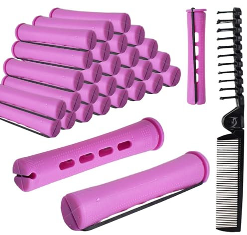 30 PCS Hair Rollers with Folding Comb Brush, Perm Rods Set, 8 cm Plastic Perming Rods for Natural Hair Long Short Hairdressing Styling Tool