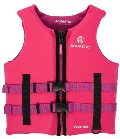 AQUASTIC Youth 50N Kindersicherheitsweste - leichte, schnell trocknende Neoprenhülle, PVC-Schaum, verstellbare Träger mit Schnallen, Reißverschluss, D-Ring - Komfort und sicheres Schwimmen 164cm