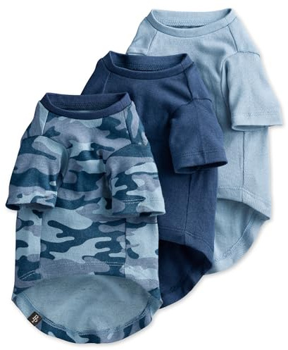 Pet Passion Toby II - The Perfect Tee, 3 Pack Short Sleeve Pet T-Shirt 100% Organic Cotton Tees Clothes for Small, Medium, Large Dogs​​, Navy Camo, Small (10-25 lbs)