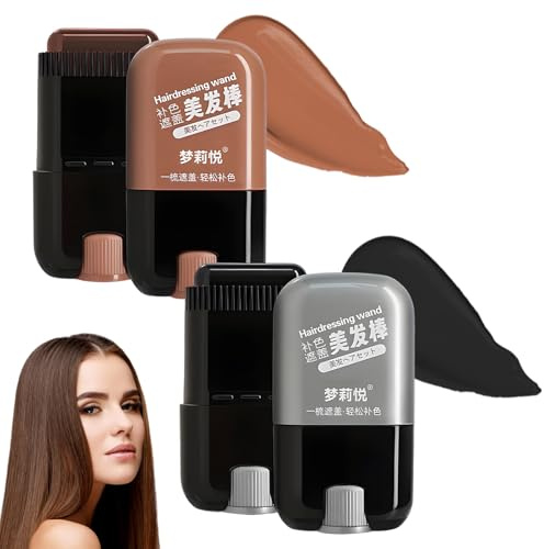 2 Stück Instant-Haarfarbstift Mit Integriertem Kamm, Grauhaar Abdeckstift, Wasserdicht und Schweißfest, Ausbesserungskamm 2 in 1, Grauhaarabdeckstift für Männer und Frauen(Schwarz+kastanienbraun)