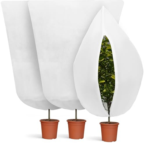 Zepphi 3 Pezzi Cappuccio Protezione Piante, Telo Copri Piante Inverno con Cerniera e Cordoncino, Telo Antigelo per Piante, Sacco di Protezione, Copertura Piante Inverno, 80x100CM