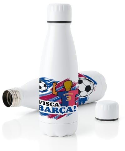 Botella deportiva de acero inoxidable 700 ml con tapón de seguridad – bidón personalizable para fútbol, colegio, trabajo y uso diario en niños y adultos – ligera y resistente (Barcelona, Chico)