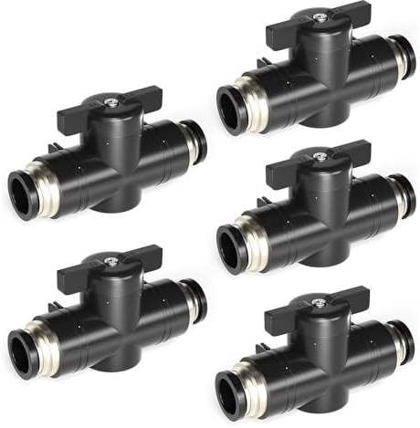 ERGAOBOY 5Pcs Pneumatischer Kugelhahn, 4MM OD Push to Connect Steuerventil Luftstrom Schnellanschluss Rohrverschraubungen (BUC4) | Pneumatisches manuelles Absperrventil, sofortiger Anschluss, Schwarz
