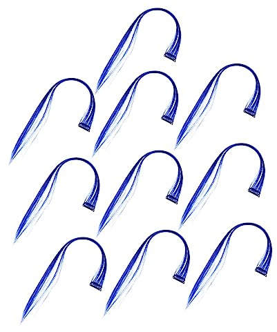 SAFIGLE 10pcs Dark Blue Hair Extension Clips Long Straight Hair Strands for Women Durable Realistic Highlights Styling Versatile Glamorous Look