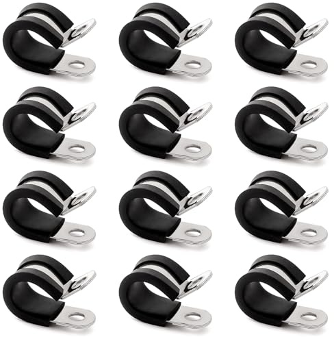 YYIGVMO 12 Pièces 13mm Colliers de Serrage en 304 Acier Inoxydable de Caoutchouc, Caoutchouc Doublé P Clips, P Clips Tuyau Pinces, pour Tuyau, Câble