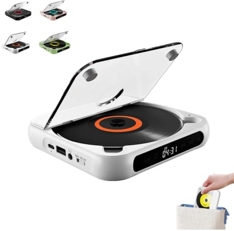 Portable CD Player with Bluetooth 5.3, Personal CD Player for Home, Rechargeable Small CD Player, Hi-Fi Sound, Support CD/AUX/USB, Compact & Lightweight for Travel, Home, Car