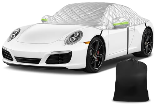 Federedevo 6 Layers Half Car Cover for 1999-2025 Porsche 911/996/997 - Hail & Snow Shield | Scratch-Free Hooks + Reflective Strips | Waterproof Roof Cover All Weather Dust, Sun Protection