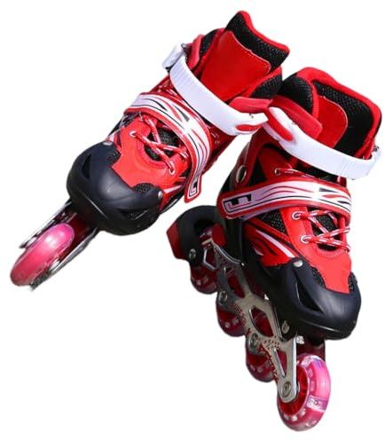 Zanthicia Zapatos de Patines 2 en 1, Rodillo en línea Ajustable para niños, Equipo de Patinaje para Interior y Exterior, Equipo Patinaje para niños y niñas, M Rojo