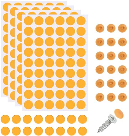 sourcing map 216Pcs Screw Hole Stickers and 200Pcs Screw Cover Caps, 12x3.5mm Dustproof Cap Hole Cover Sticker Set ABS Phillips Screws Head for Furniture Cabinet Wardrobe, Orange Yellow