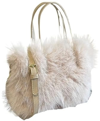 WUYXTO Fuskpäls tygväska kvinnors hink plysch damhandväskor mjuk vinter crossbody axelväskor för kvinnor, BEIgE, en storlek