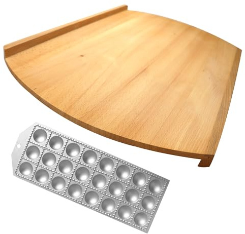 Fackelmann Set pasta fatta in casa con tagliere-spianatoia in legno di faggio e stampi ravioli in alluminio, per ravioli, tortelli e sfoglia fresca, utensili cucina tradizionali per pasta italiana