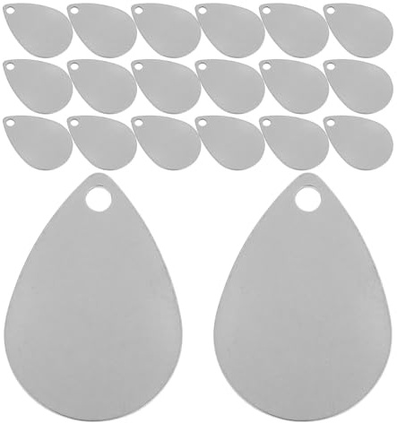 MOKKHNB 20 Metall Hundemarken Stanzrohlinge aus Edelstahl, Tropfenform Gravierbar, Leere Stempelanhänger für DIY Schlüsselanhänger und Schmuck, Bastelmaterial