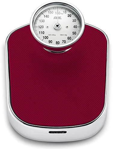 ADE Felicitas Pèse-Personne Mécanique Analogique Balance Mécanique au Design Classique avec Grande Échelle et Surface de Pesée Antidérapante Bordeaux