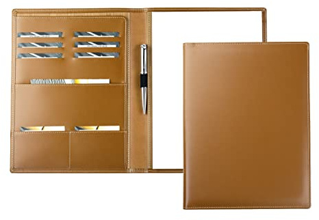 DELMON VARONE - Personalisierbare Schreibmappe DIN A4 aus Cambridge Top Grain Leder braun, Organizer Konferenzmappe mit Notizblock, Stiftschlaufe & Einsteckfächer, Echtleder Business Besprechungsmappe