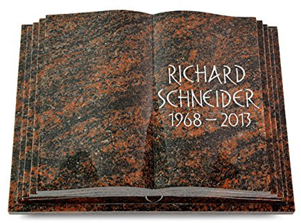 MEMORUM Grabmale Grabbuch, Grabplatte, Grabstein, Grabkissen, Urnengrabstein, Liegegrabstein Modell Livre Pagina 40 x 30 x 8-9 cm Aruba-Granit, poliert inkl. Gravur (Ohne Ornament)
