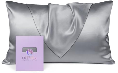 OLESILK Seide Kissenbezug Kissenhülle Haar- und Hautpflege mit Verstcktem Reißverschluss 19 Momme 1 Stück Silbergrau 50x70cm